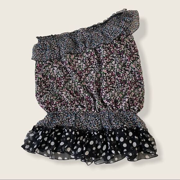One Shoulder Floral Mixed Print Ruffle Blouse M - Picture 1 of 5